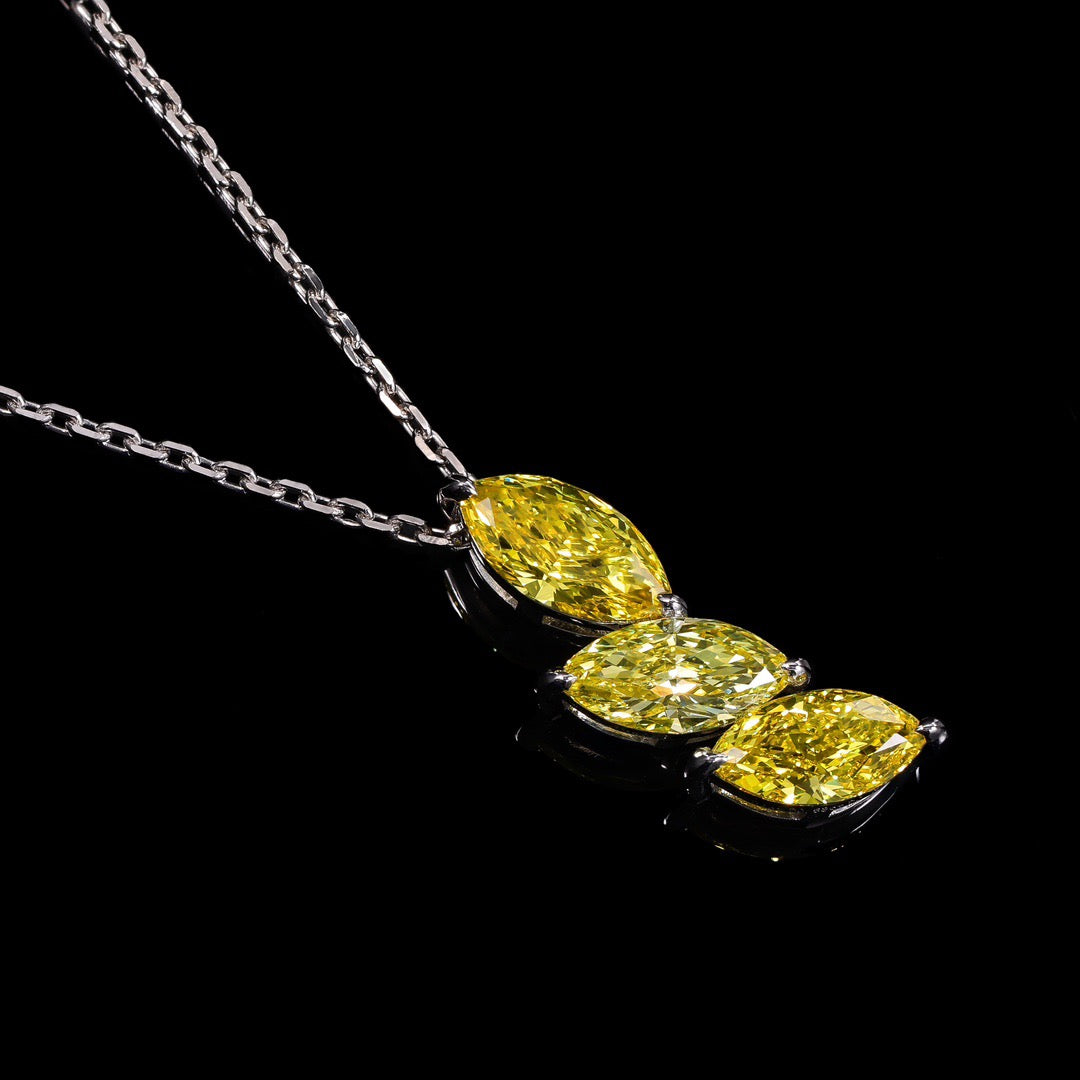 Lab-grown diamond 18K golden diamond marquise three-stone necklace