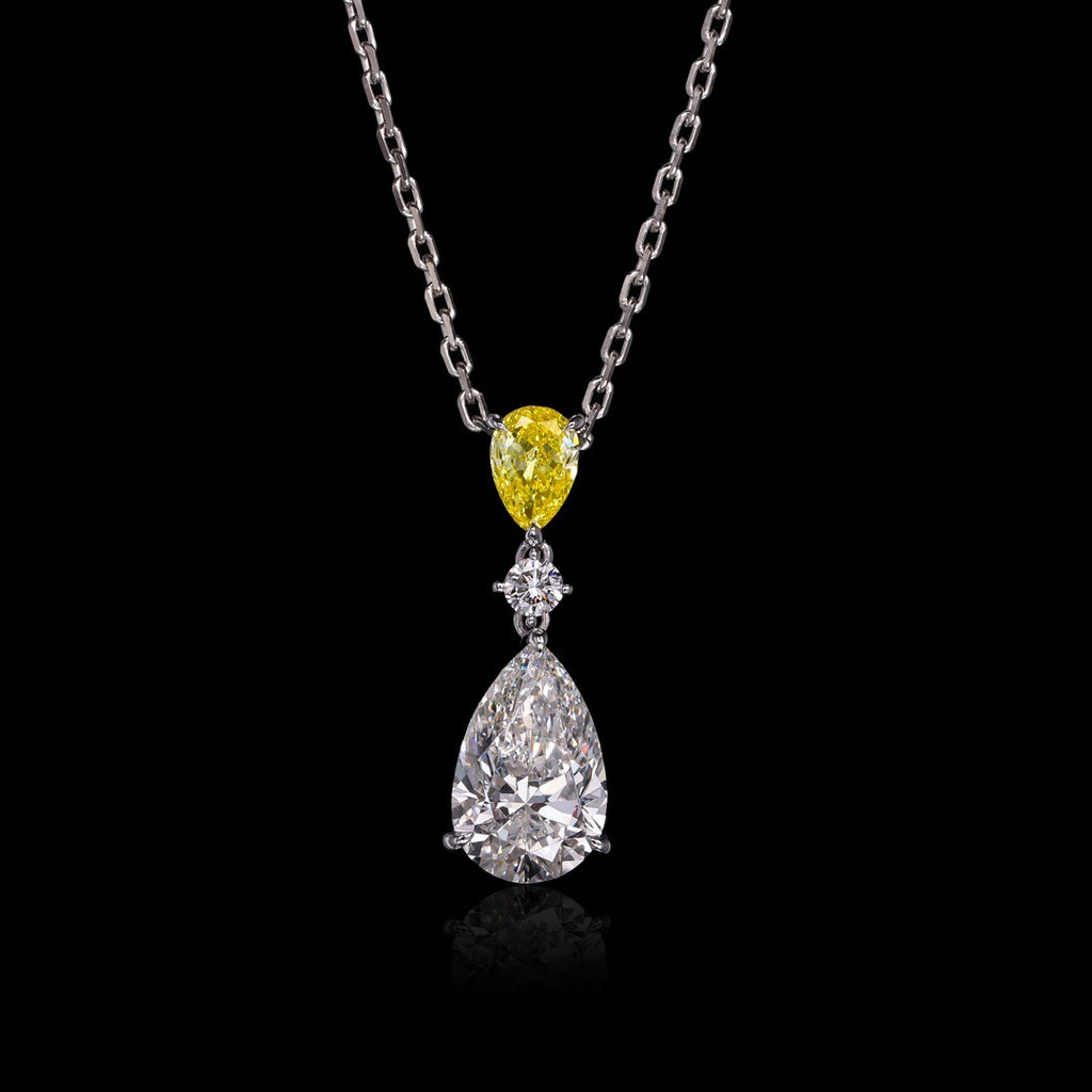 Lab-grown diamond 18K golden diamond three-stone necklace teardrop necklace