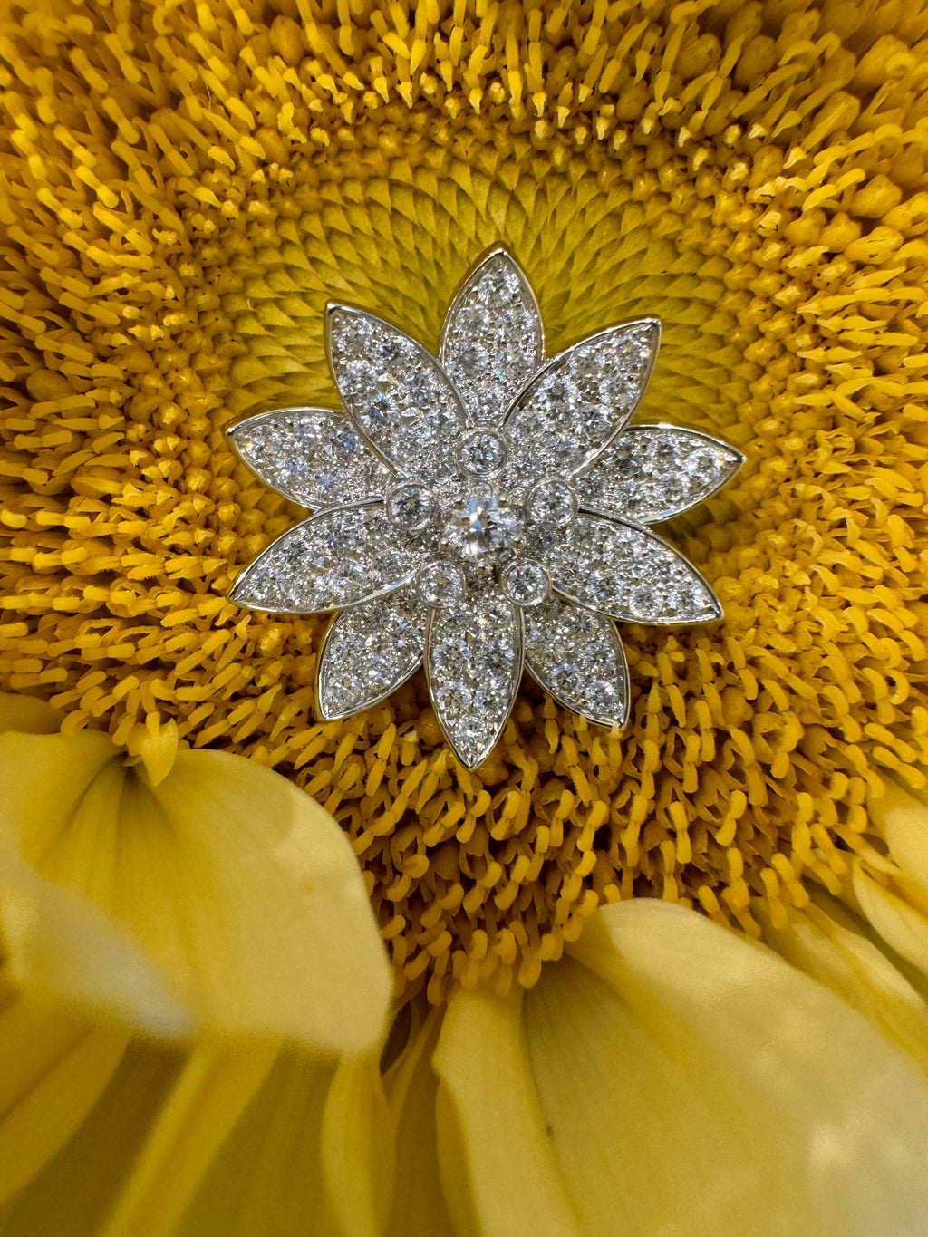 Lab-grown diamond 18K white gold lotus brooch (chain not included)
