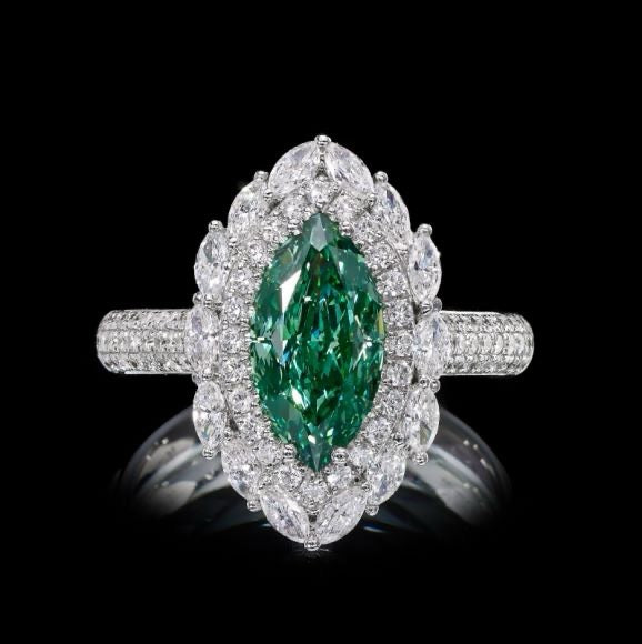 18K fancy-shaped diamonds set with green diamonds luxury diamond ring
