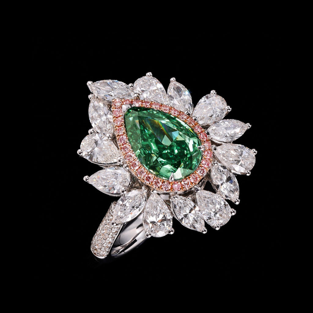 18K fancy-shaped teardrop green diamond luxury ring