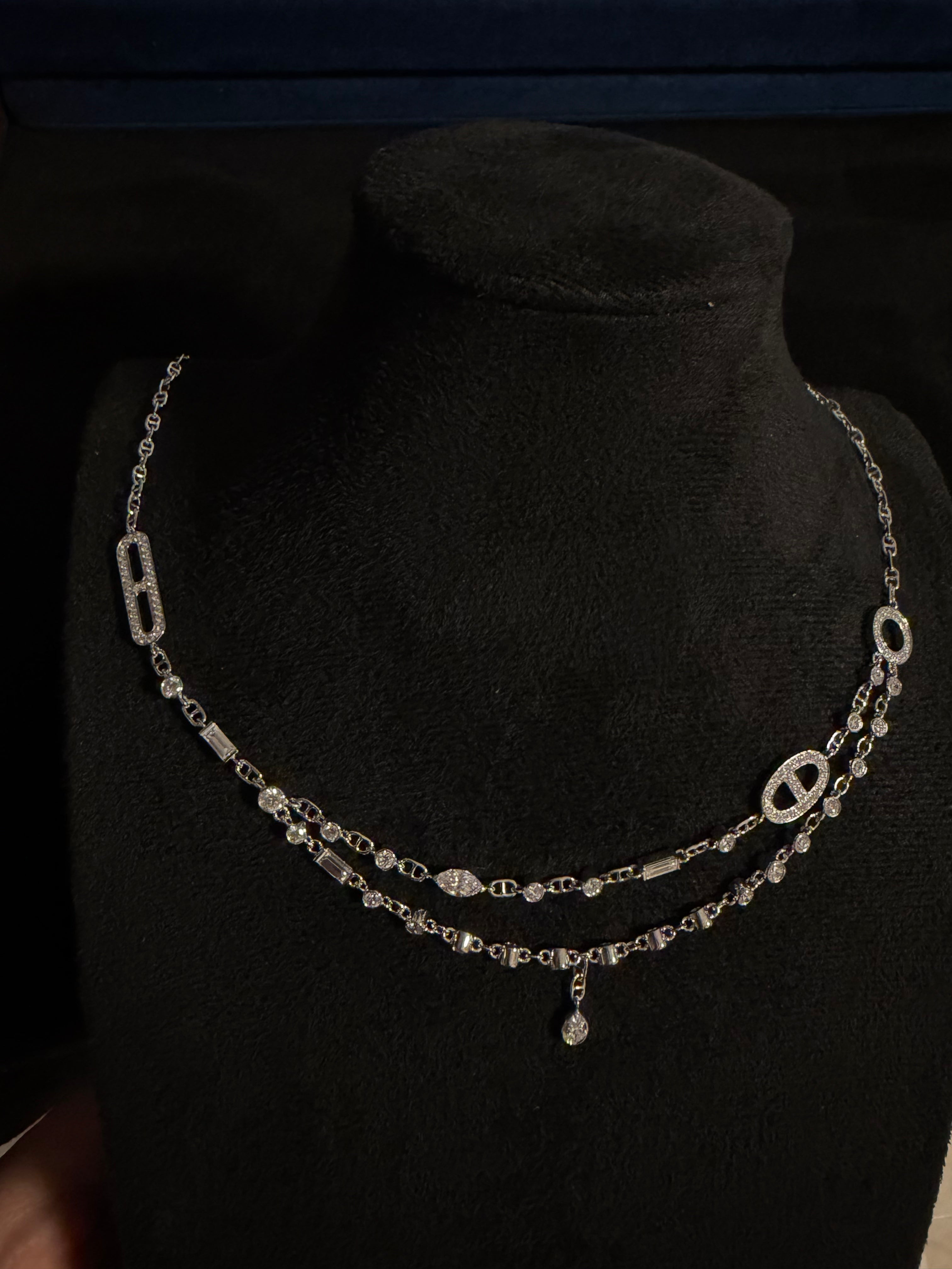 Lab-grown diamond 18K white gold pig nose tassel diamond necklace