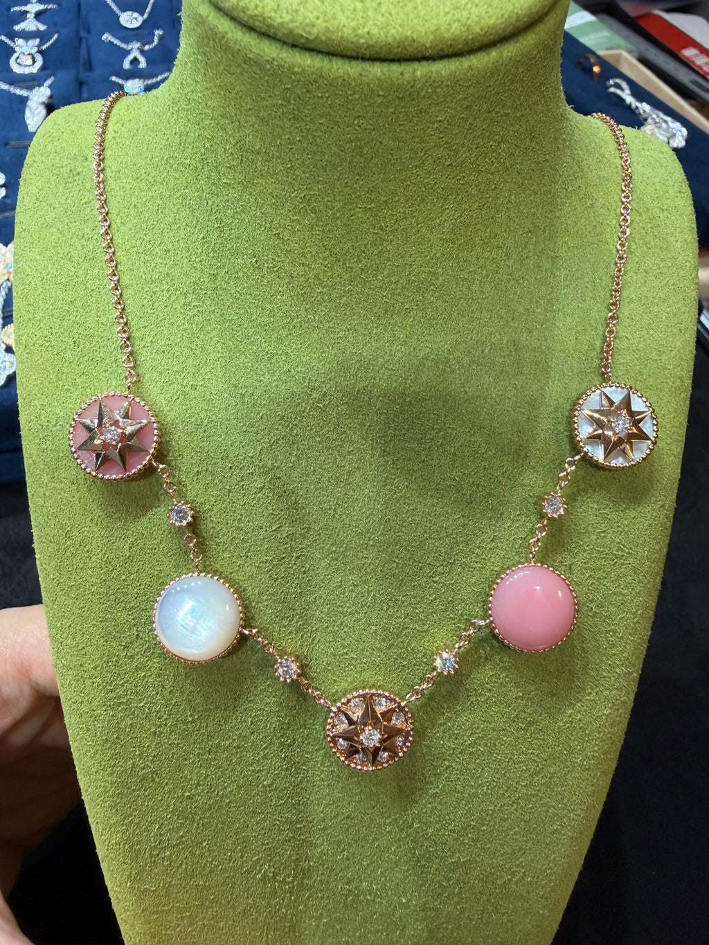 Lab-grown diamond 18K rose gold compass necklace, reversible, full diamond, luxurious and sophisticated.