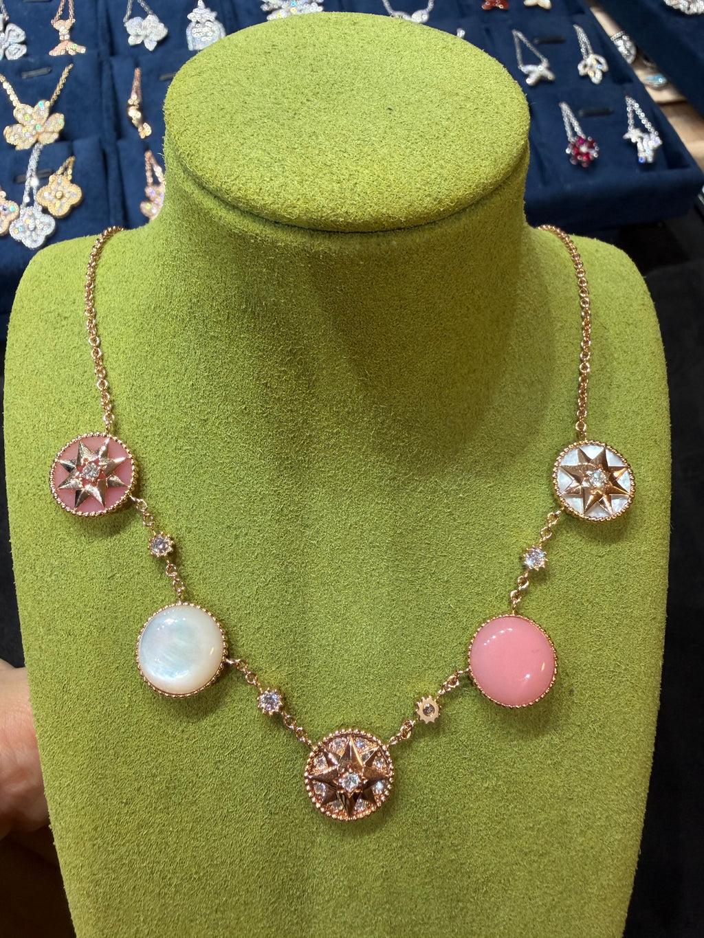 Lab-grown diamond 18K rose gold compass necklace, reversible, full diamond, luxurious and sophisticated.