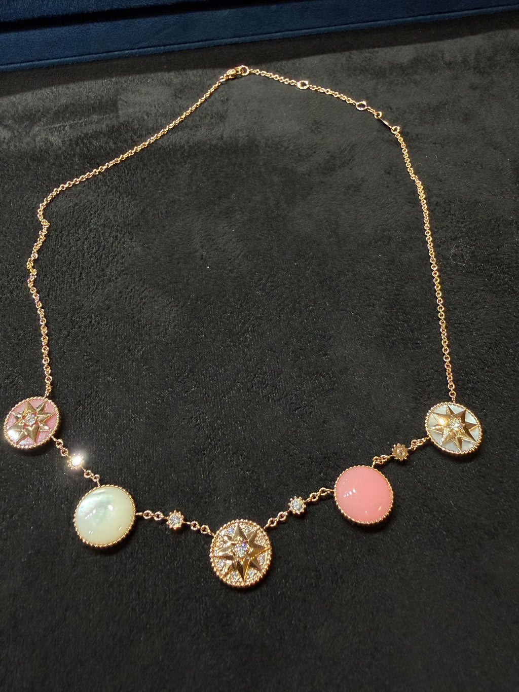 Lab-grown diamond 18K rose gold compass necklace, reversible, full diamond, luxurious and sophisticated.