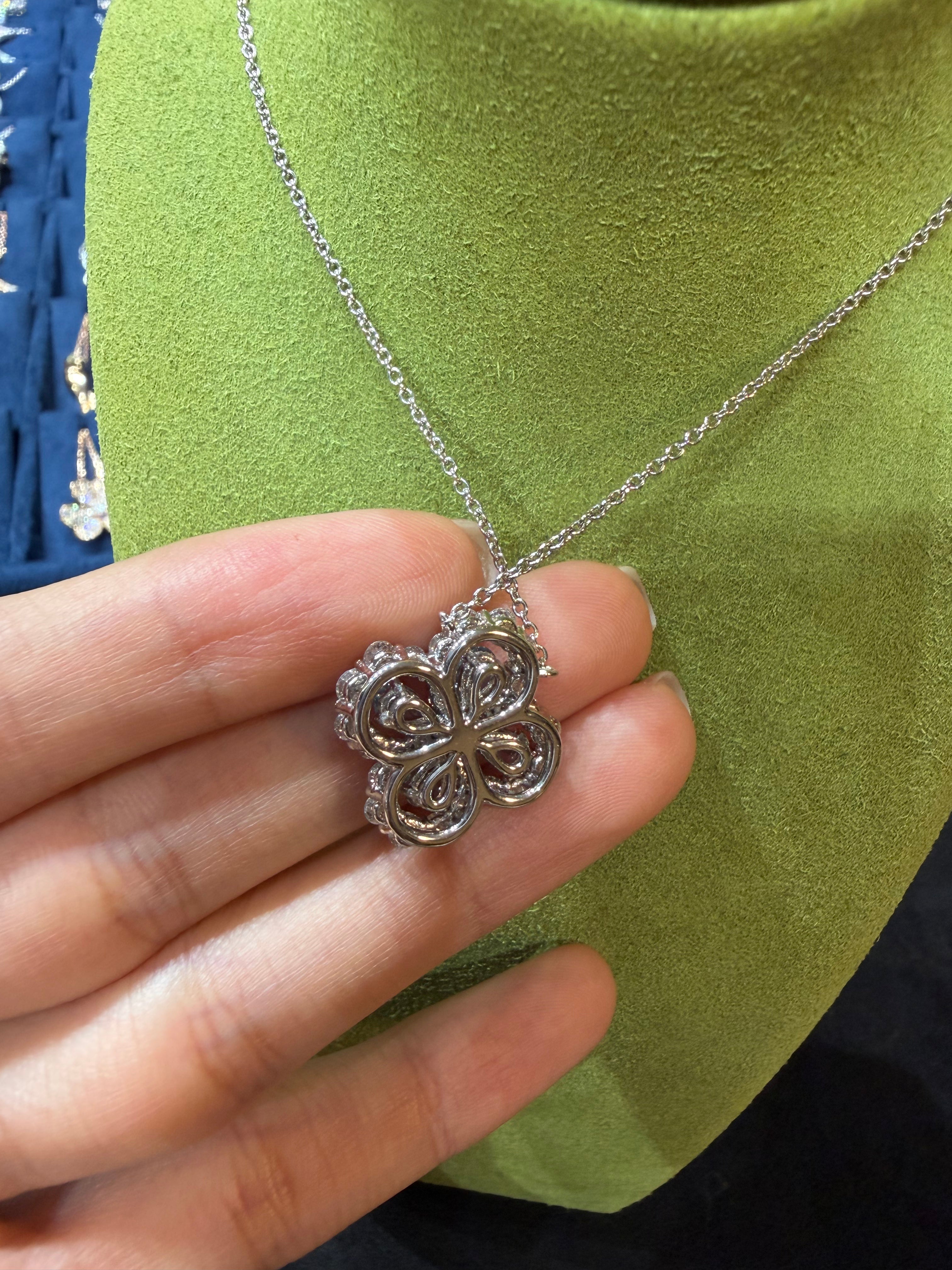 Lab-grown diamond PT950 platinum loop teardrop four-leaf clover diamond necklace