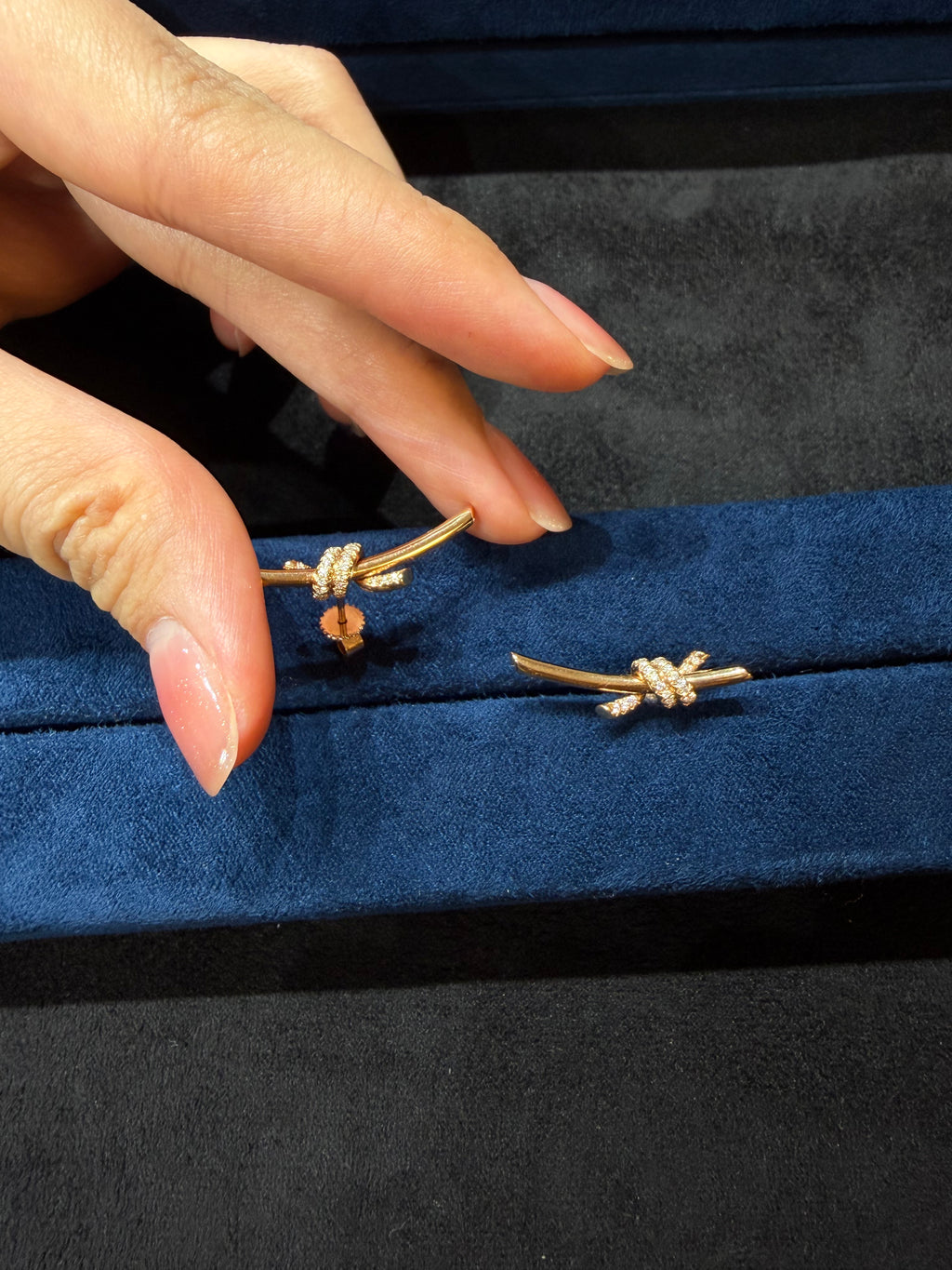 Lab-grown diamond 18K rose gold knotted diamond stud earrings