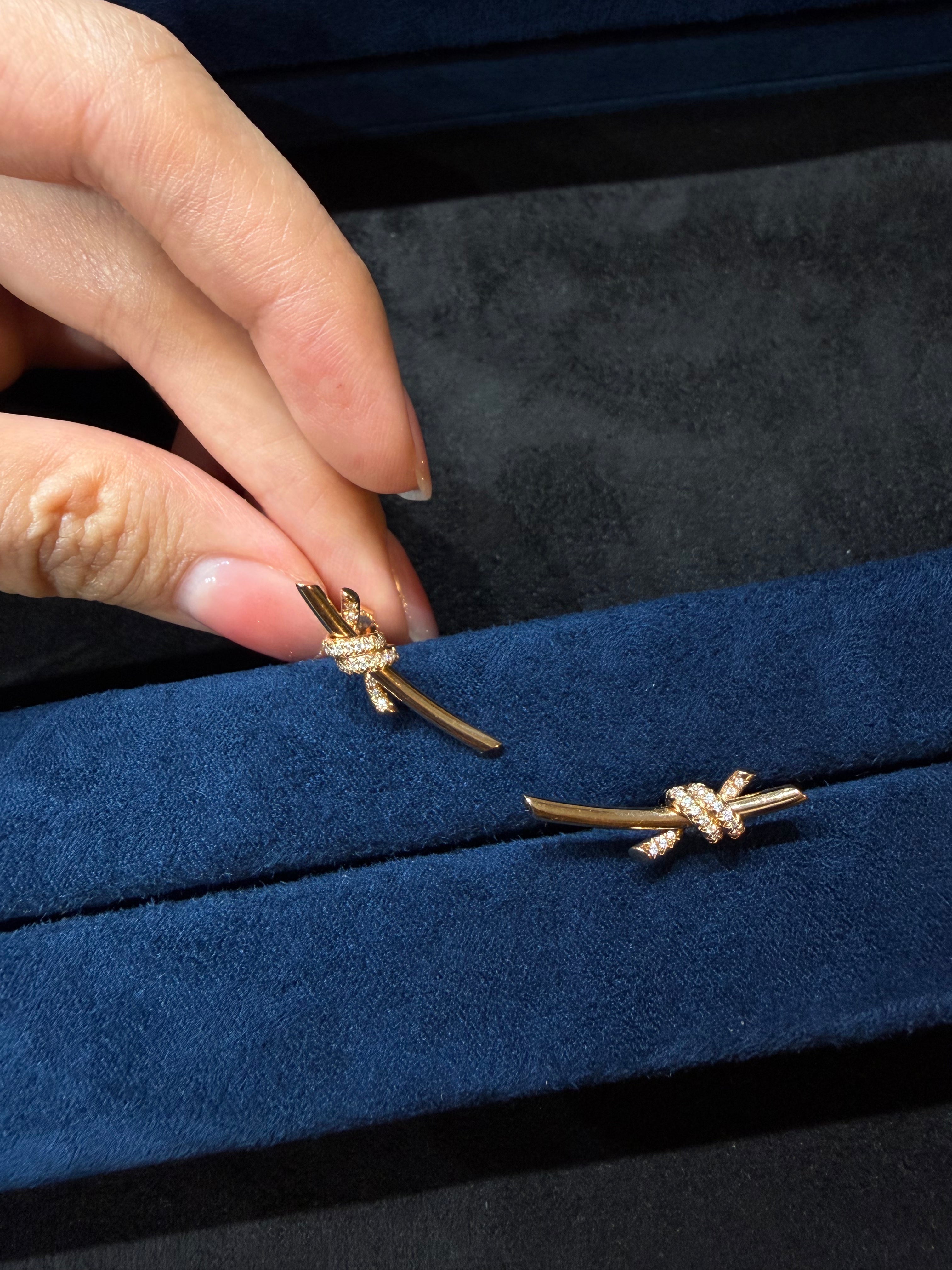 Lab-grown diamond 18K rose gold knotted diamond stud earrings