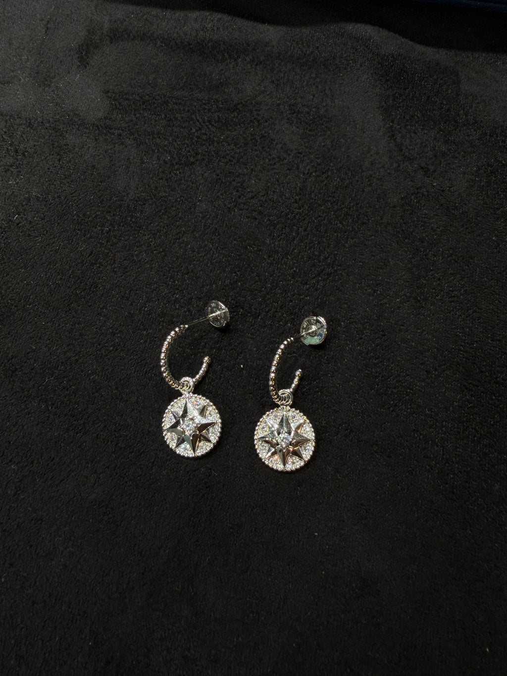 Lab-grown diamond 18K white gold eight-pointed star rose compass diamond stud earrings