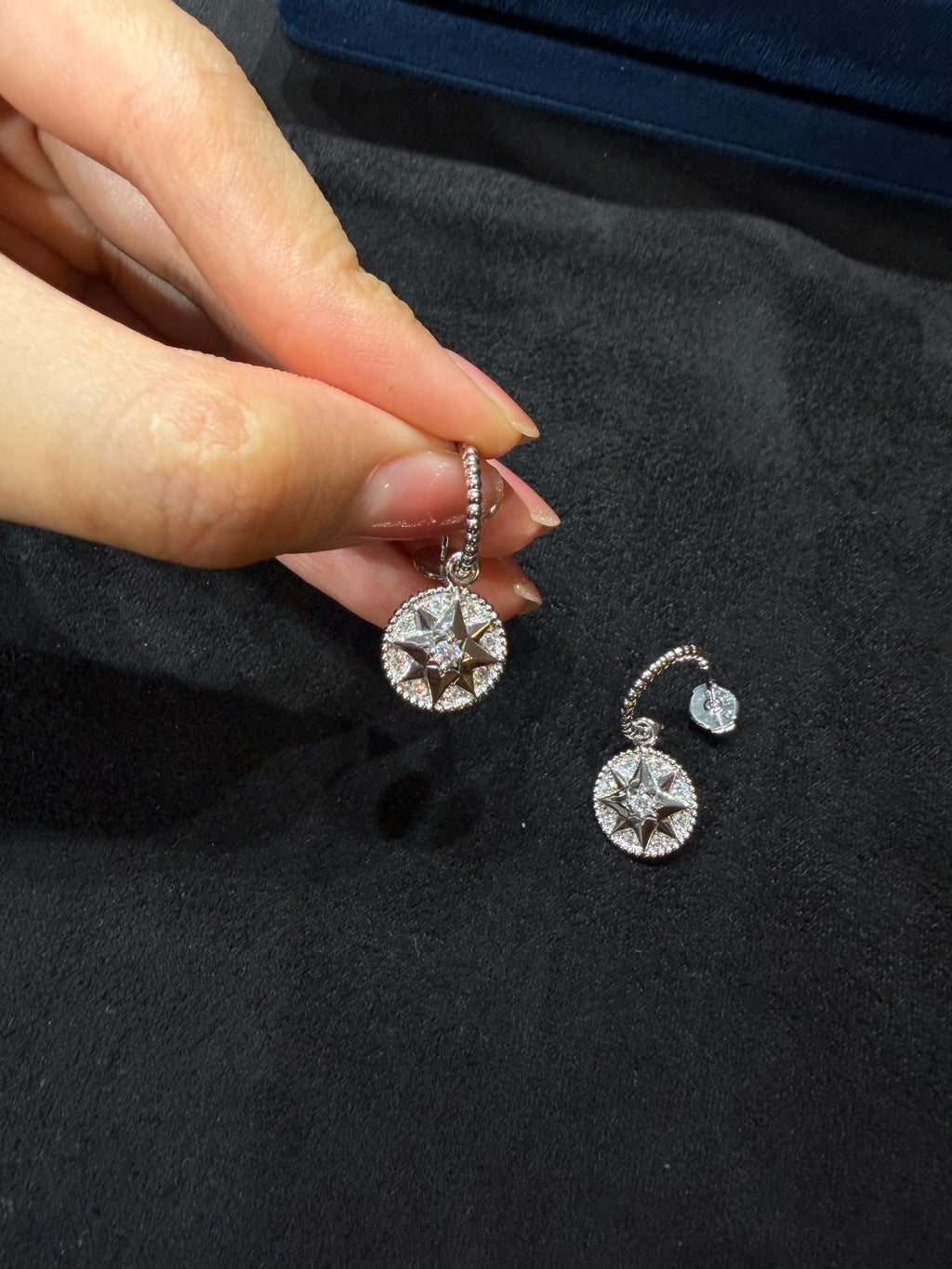 Lab-grown diamond 18K white gold eight-pointed star rose compass diamond stud earrings