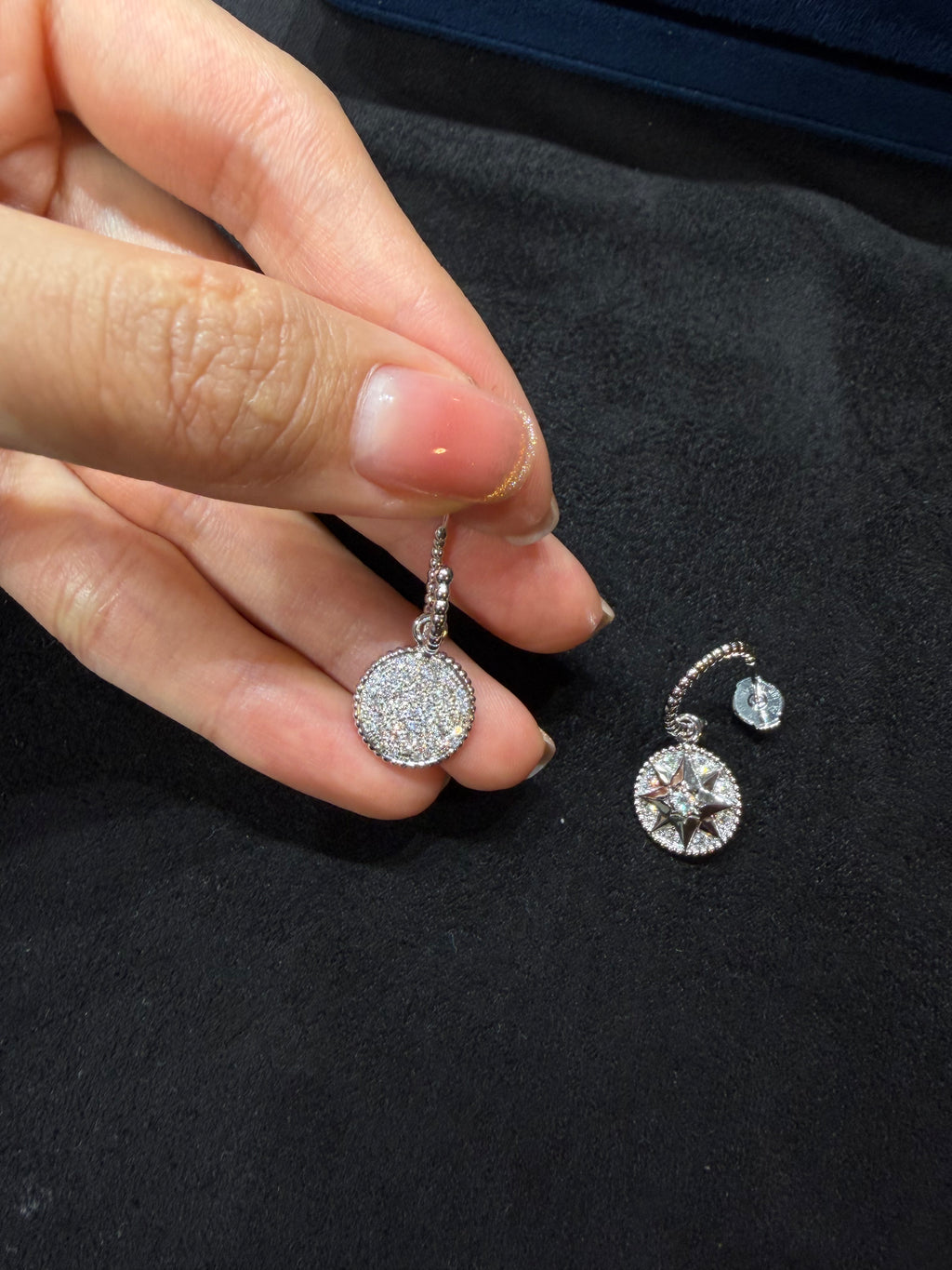 Lab-grown diamond 18K white gold eight-pointed star rose compass diamond stud earrings