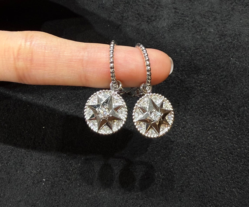 Lab-grown diamond 18K white gold eight-pointed star rose compass diamond stud earrings