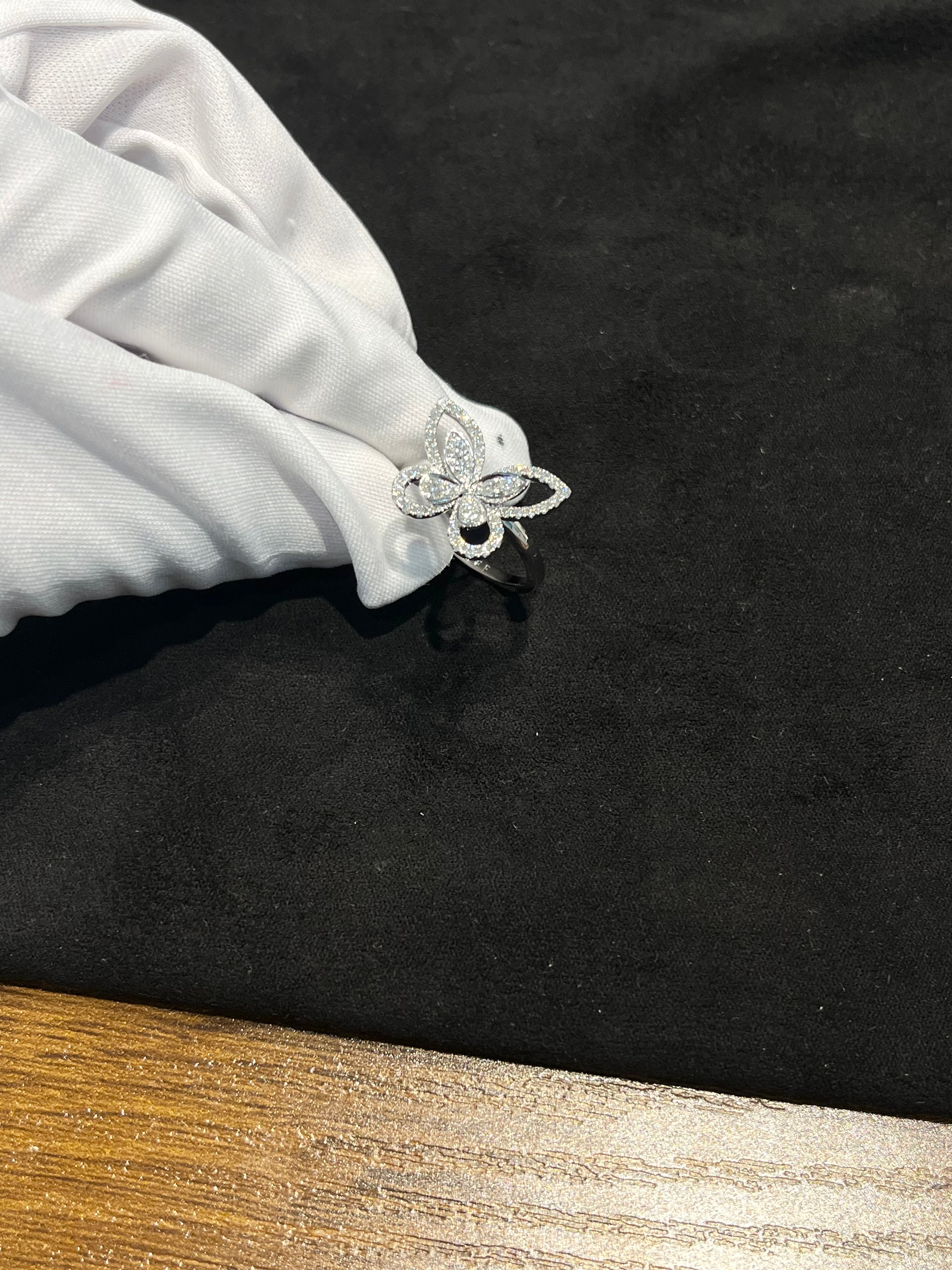 Laboratory-grown diamond 18K white gold butterfly diamond ring