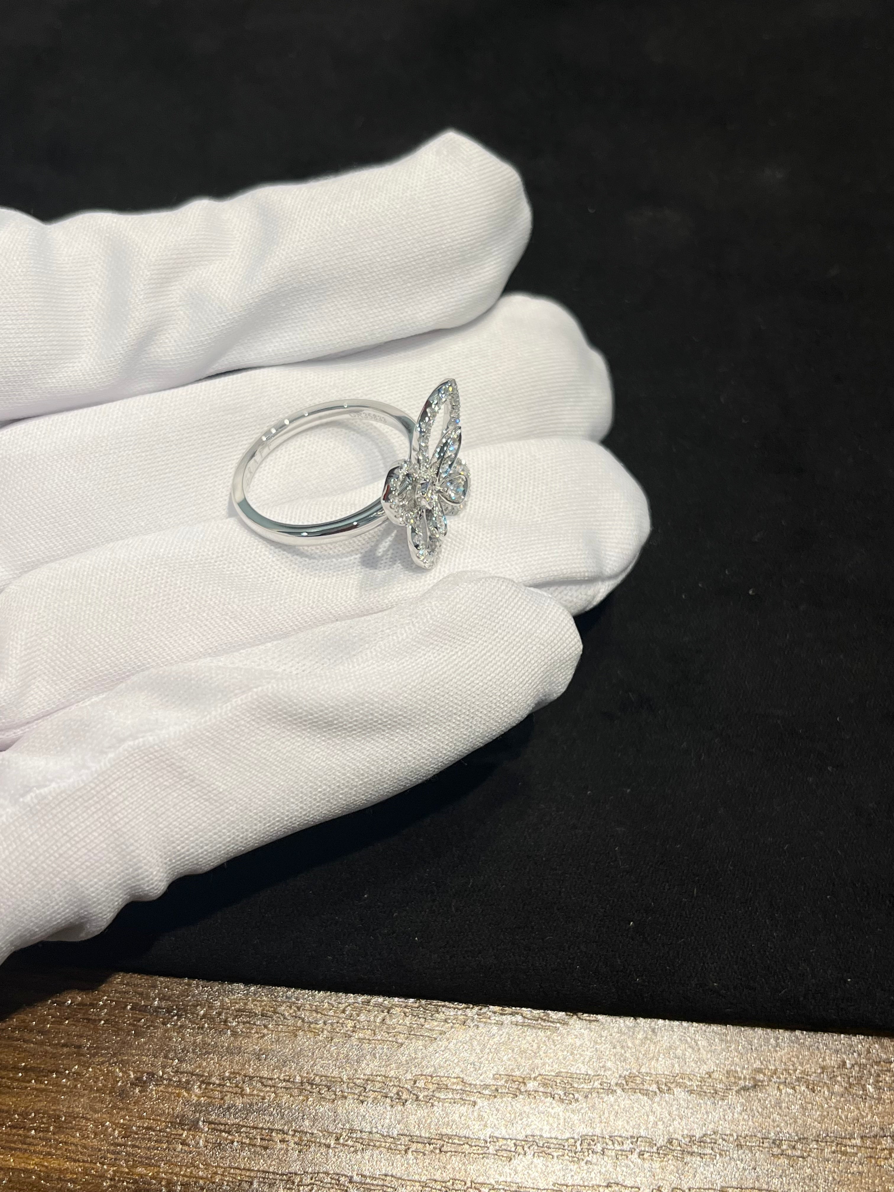 Laboratory-grown diamond 18K white gold butterfly diamond ring