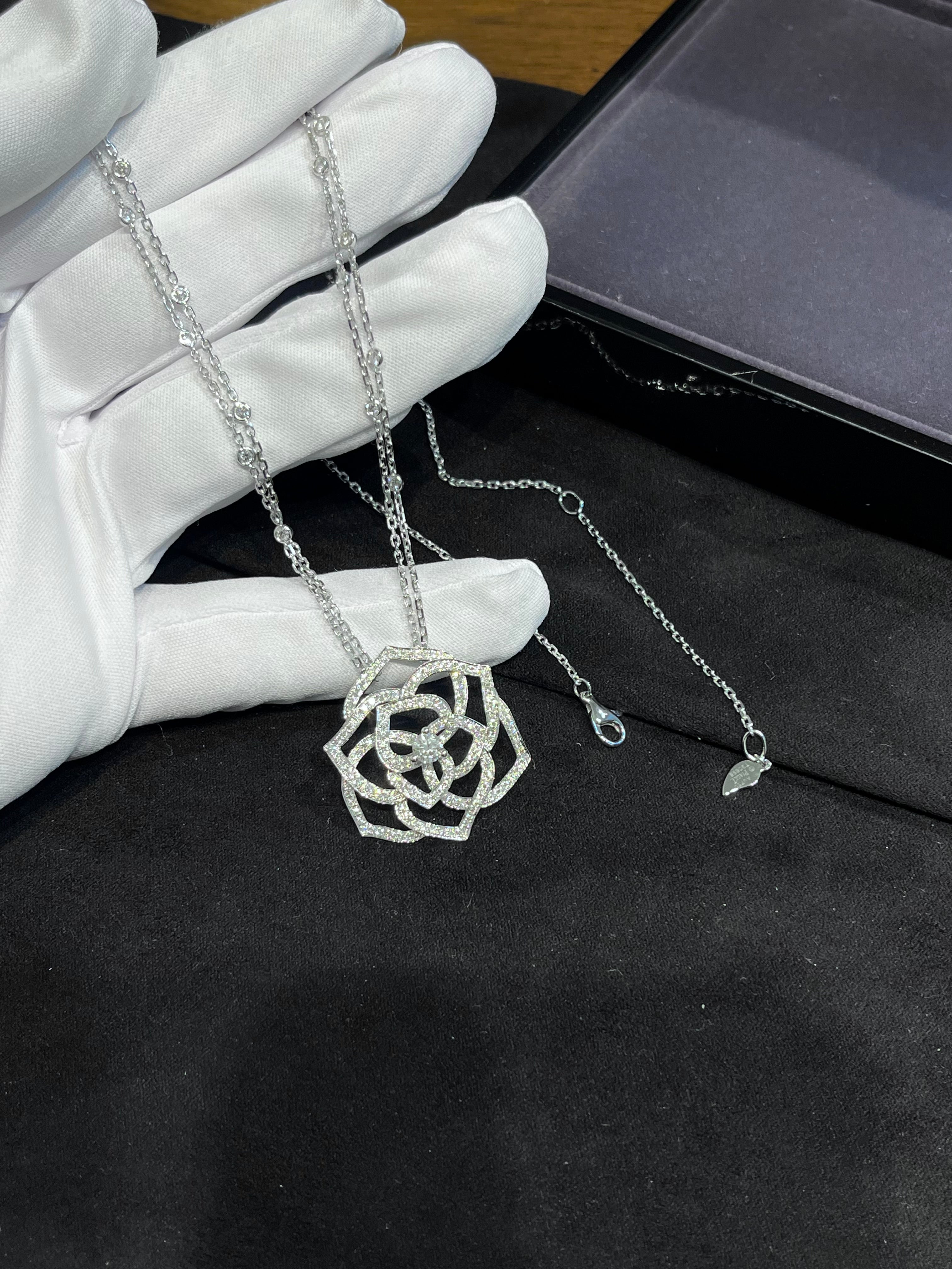 Lab-grown diamond 18K white gold rose double chain diamond necklace