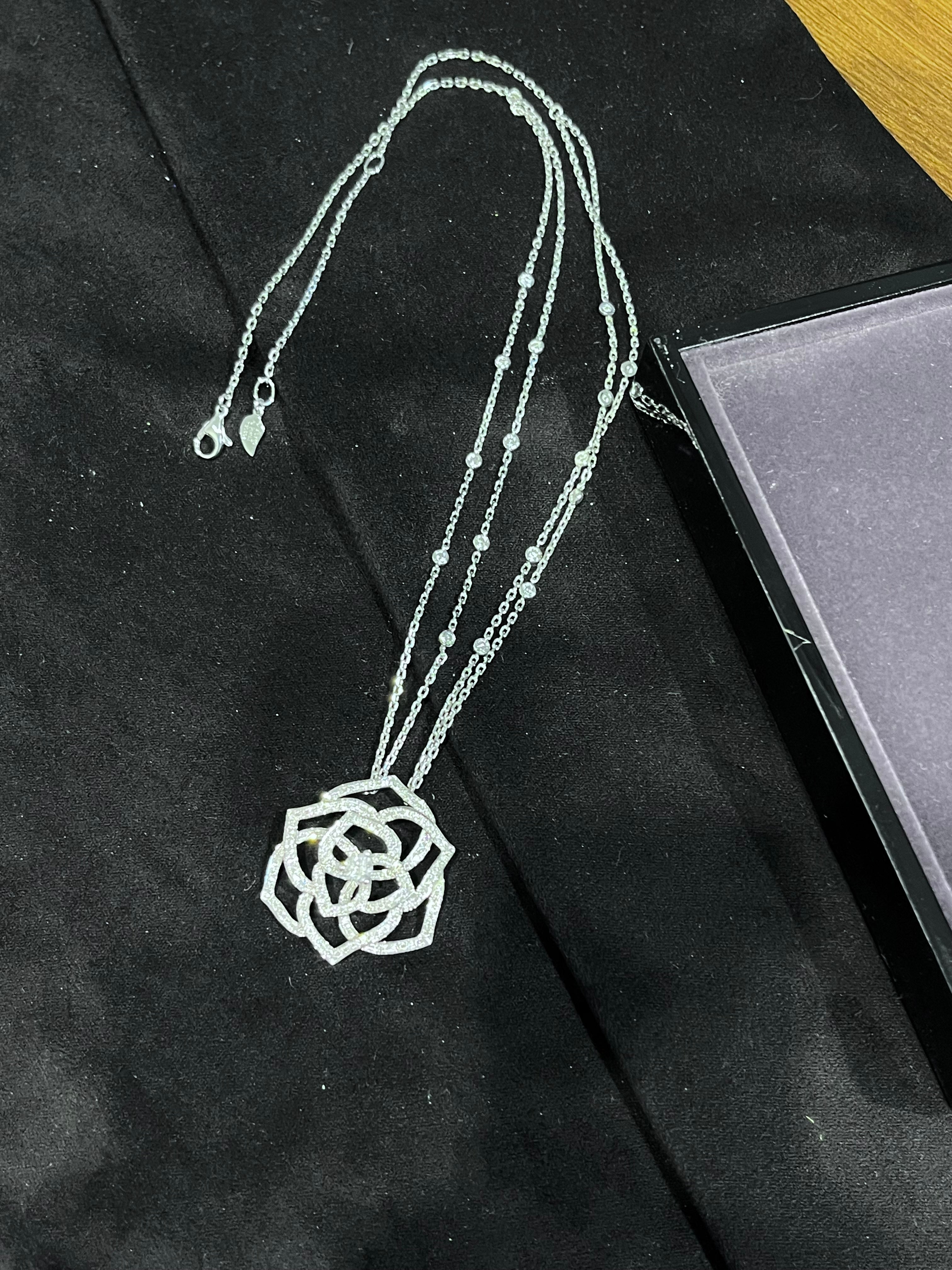 Lab-grown diamond 18K white gold rose double chain diamond necklace