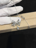 Lab-grown diamond 18K white gold bow necklace with teardrop diamonds
