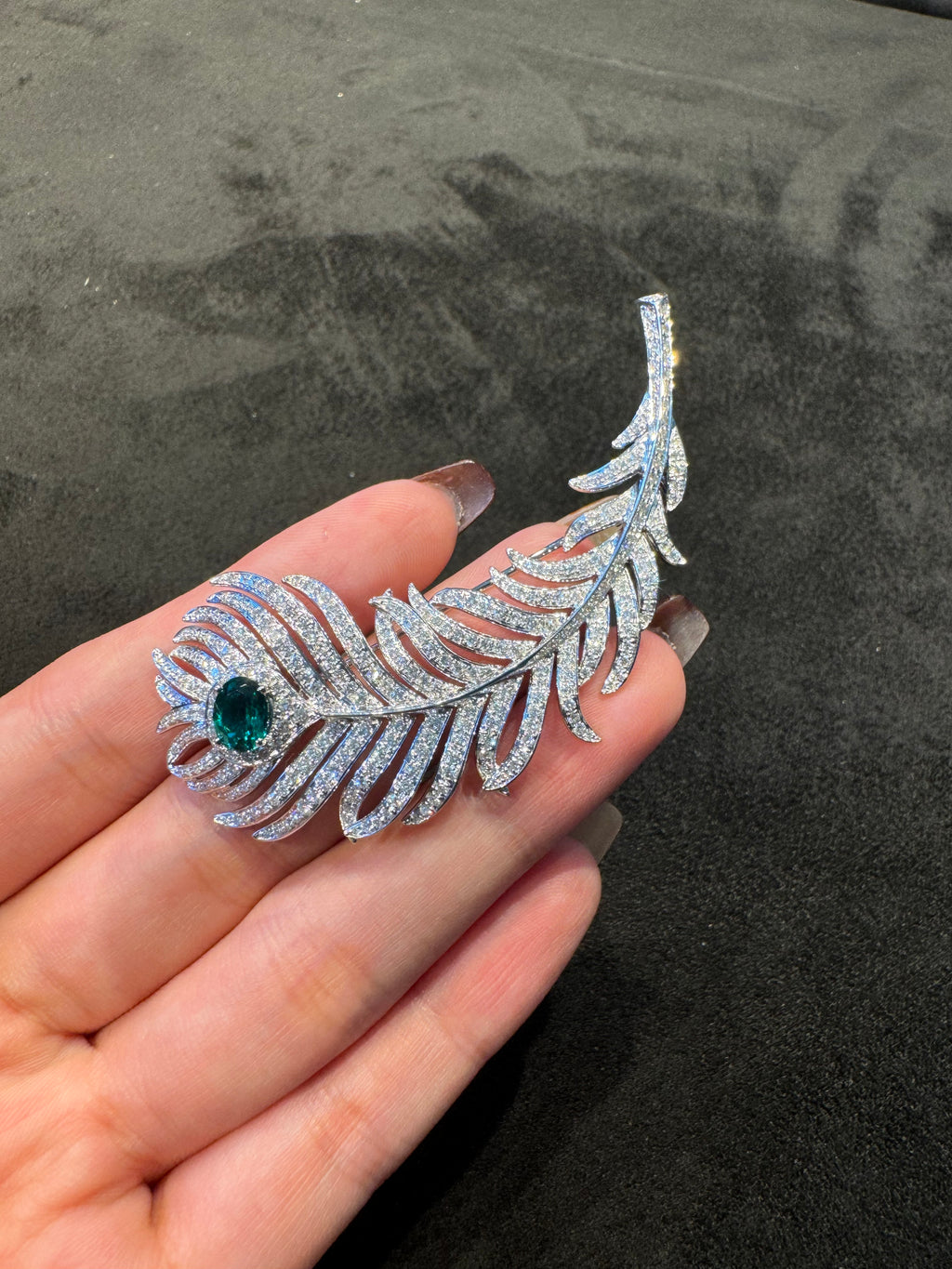 18K large luxury feather brooch, main stone available in different colors.