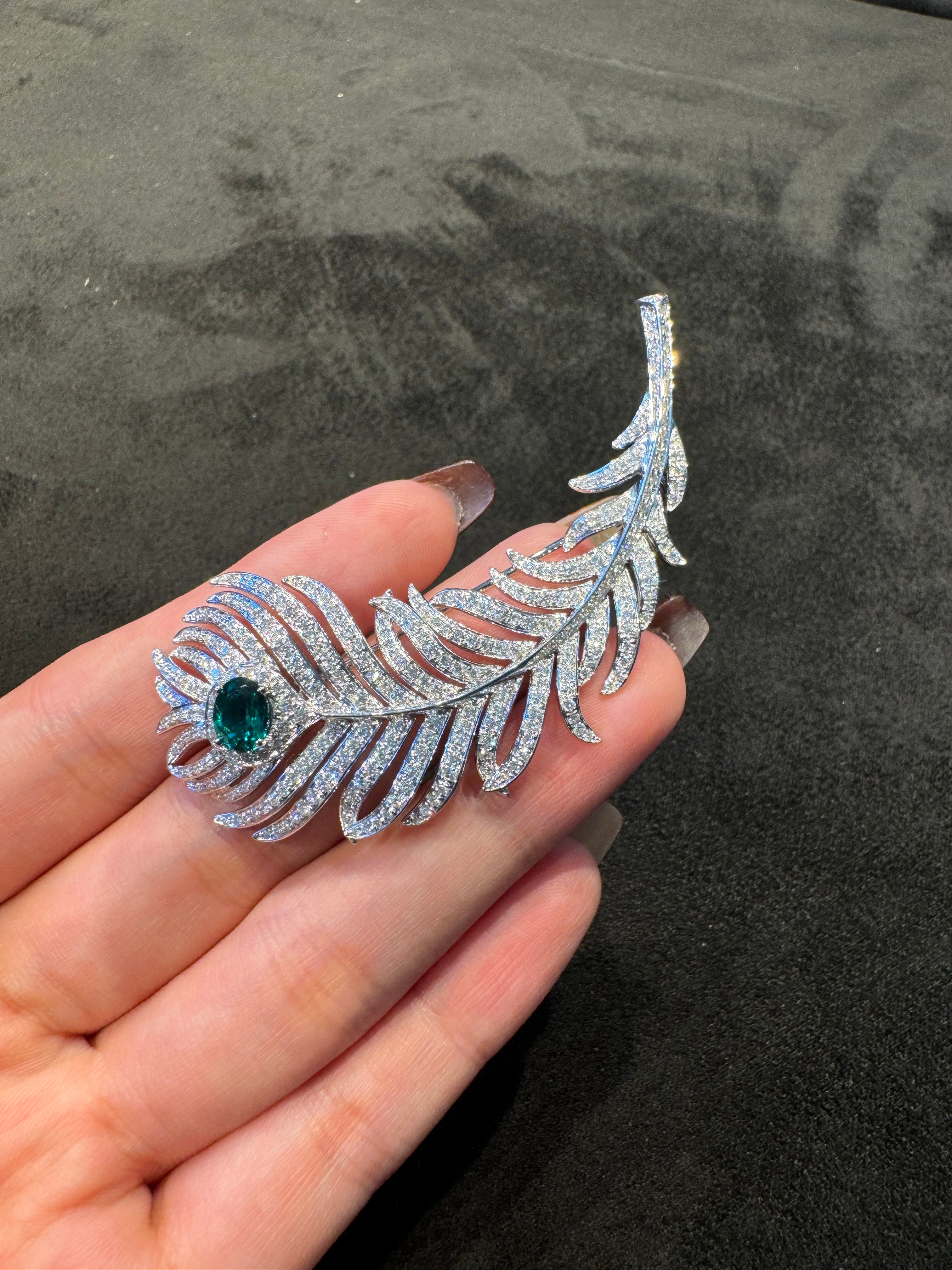 18K large luxury feather brooch, main stone available in different colors.