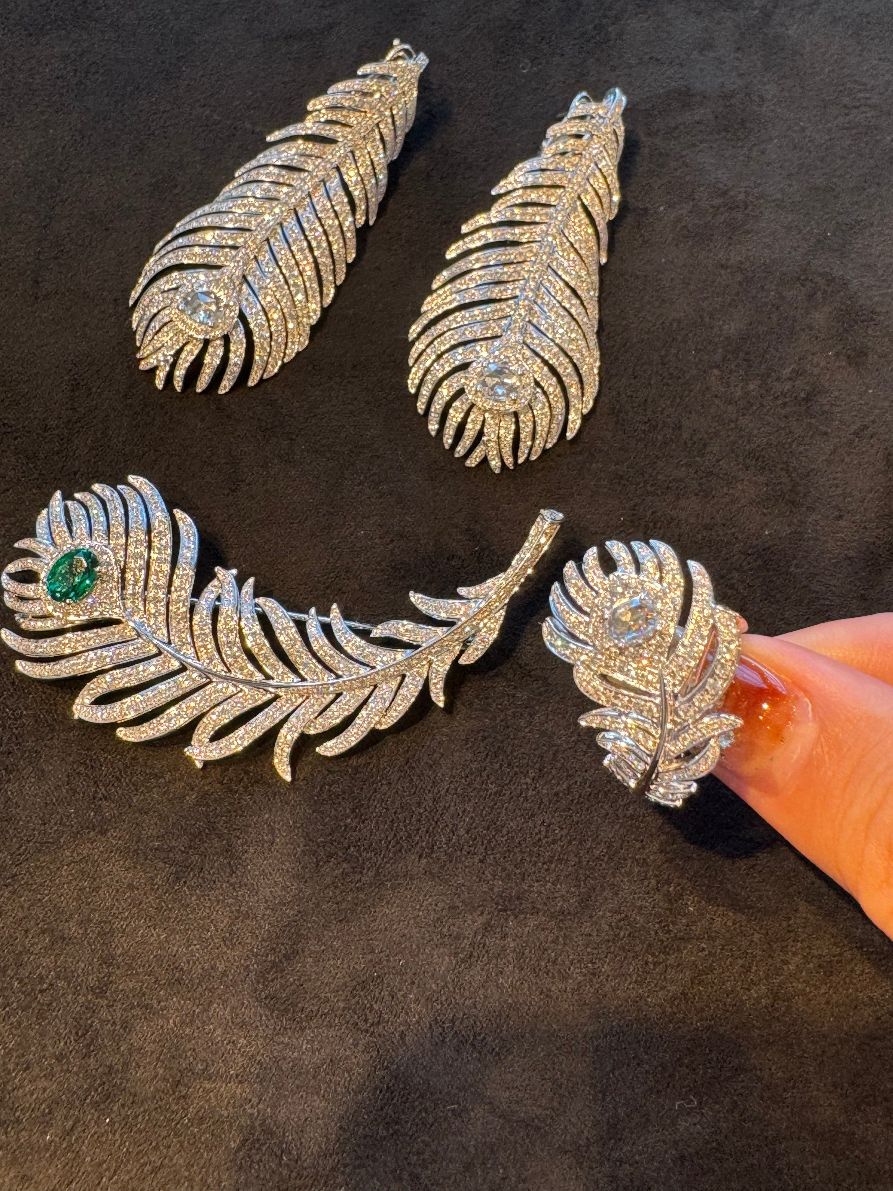 18K large luxury feather brooch, main stone available in different colors.