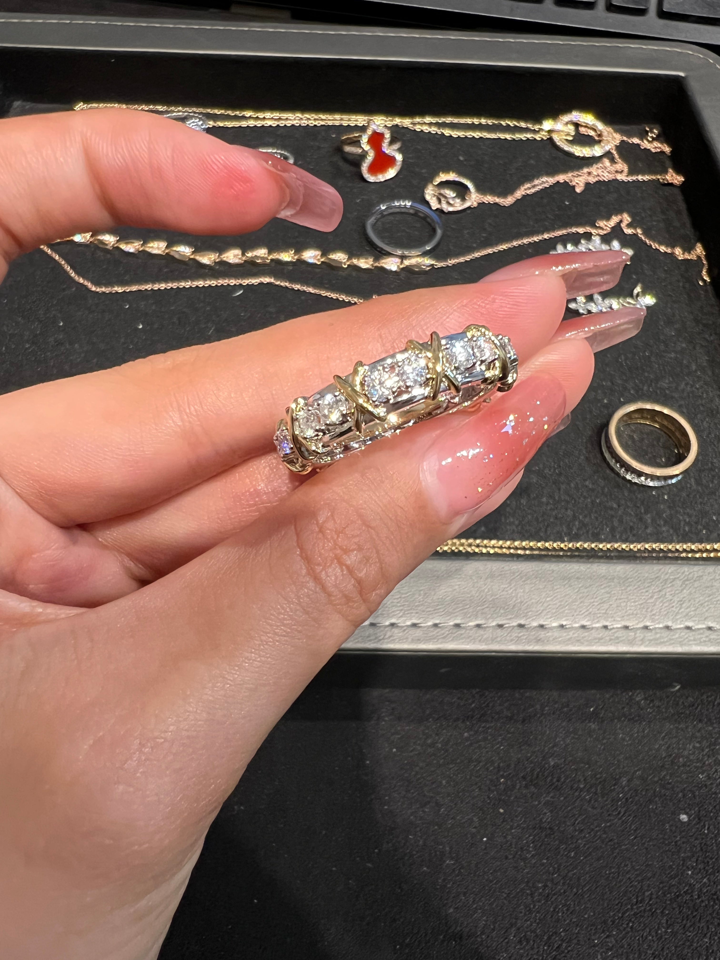 Lab-grown diamond PT950 platinum 18k gold cross diamond two-tone ring