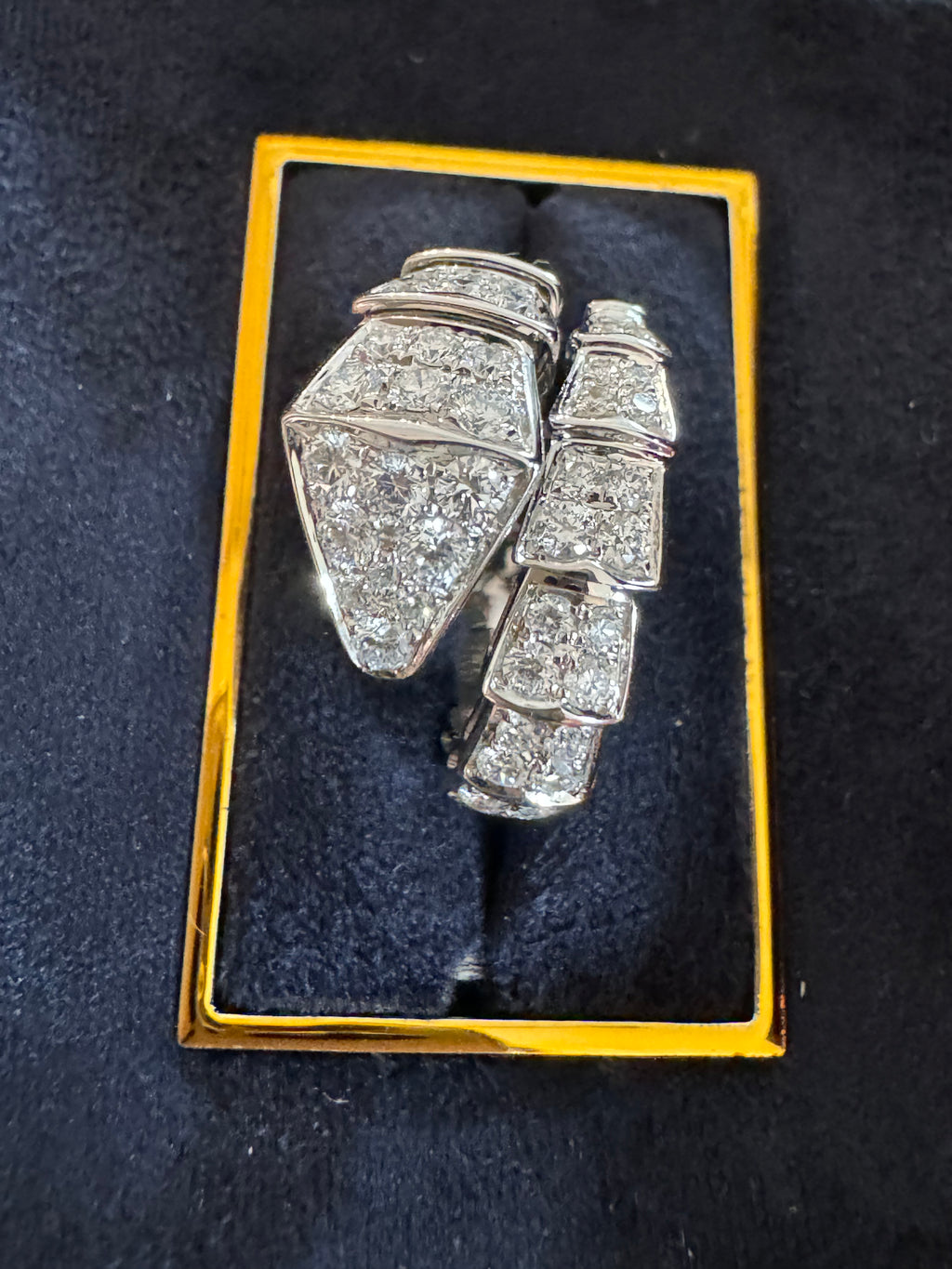 Lab-grown diamond 18K white gold wide snake ring