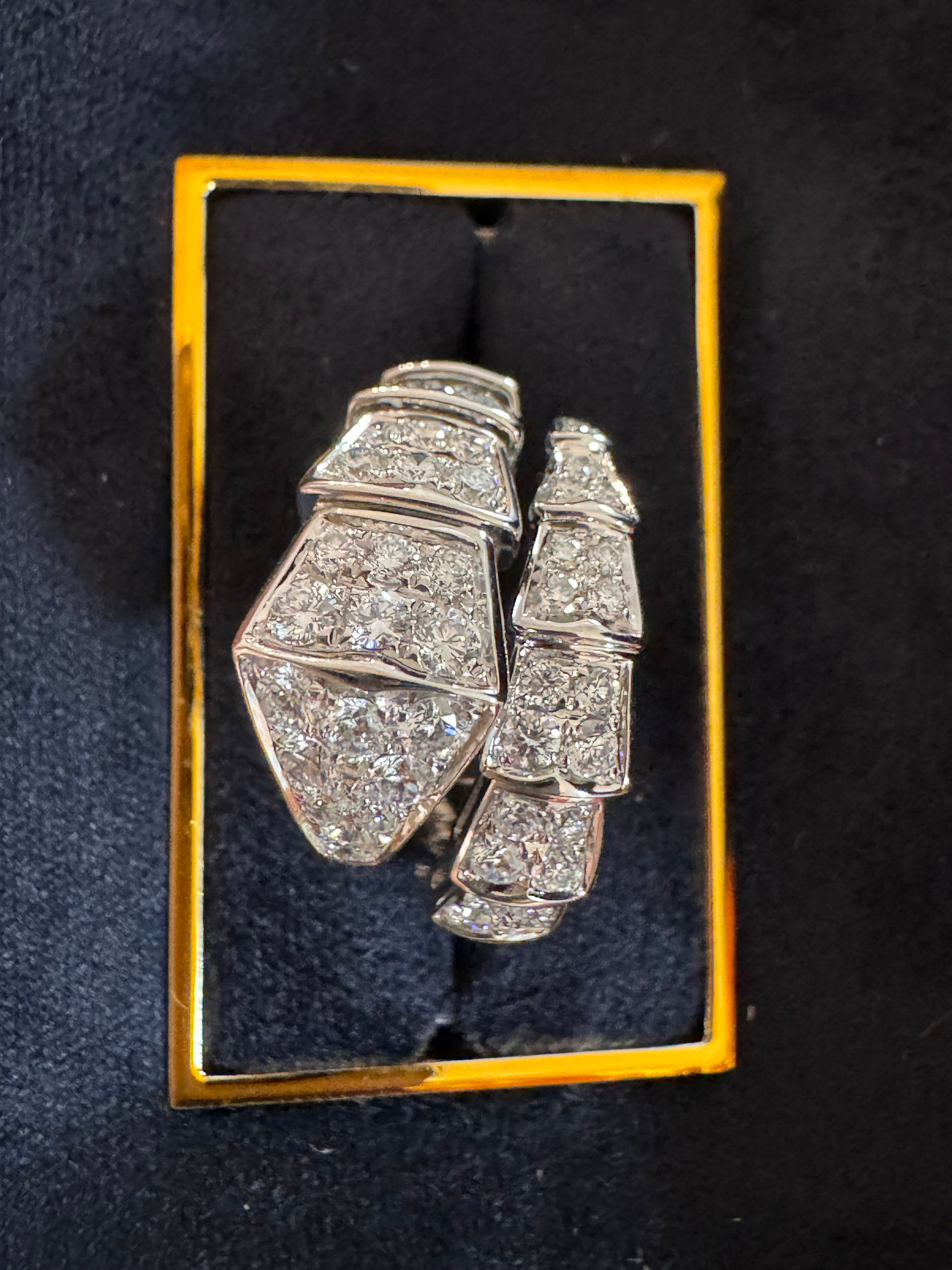 Lab-grown diamond 18K white gold wide snake ring