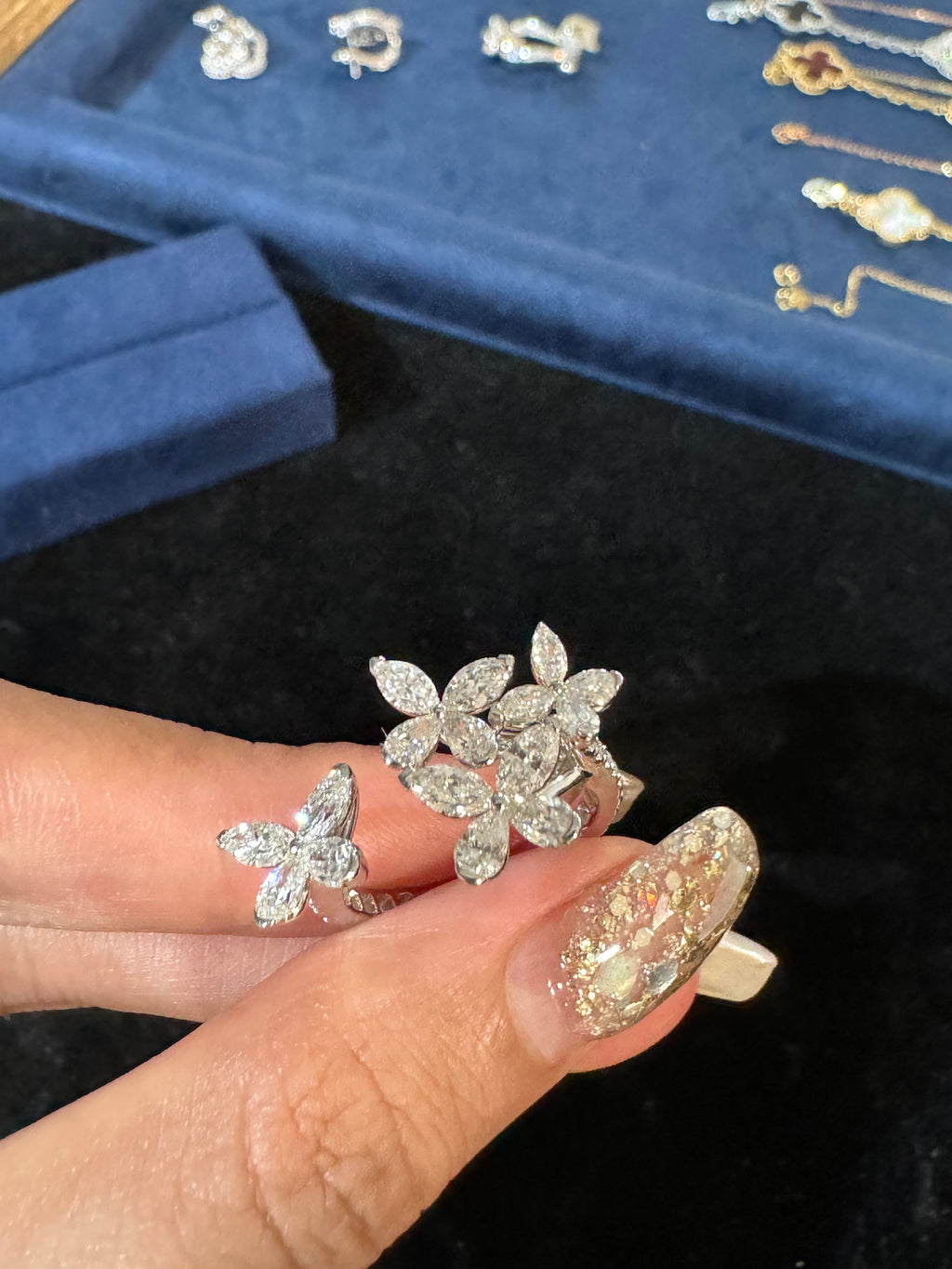 Lab-grown diamond 18K white gold fancy-shaped diamond ring, marquise full diamond ring