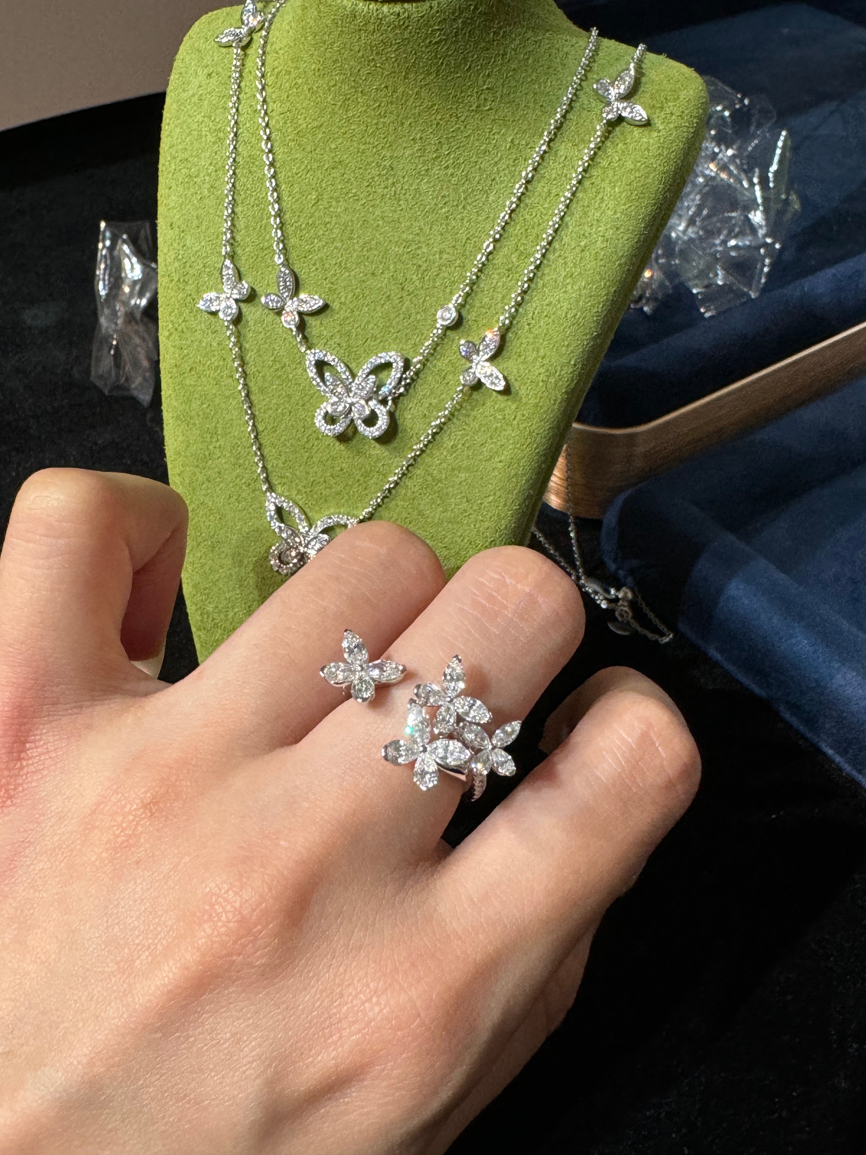 Lab-grown diamond 18K white gold fancy-shaped diamond ring, marquise full diamond ring