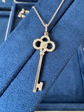Lab-grown diamond 18K gold iris key pendant necklace with full diamonds