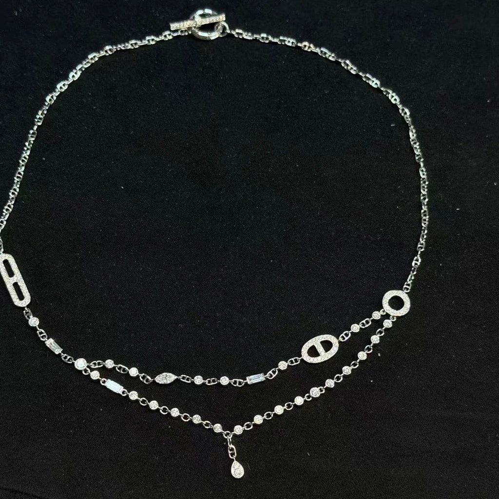 Lab-grown diamond 18K white gold pig nose tassel diamond necklace