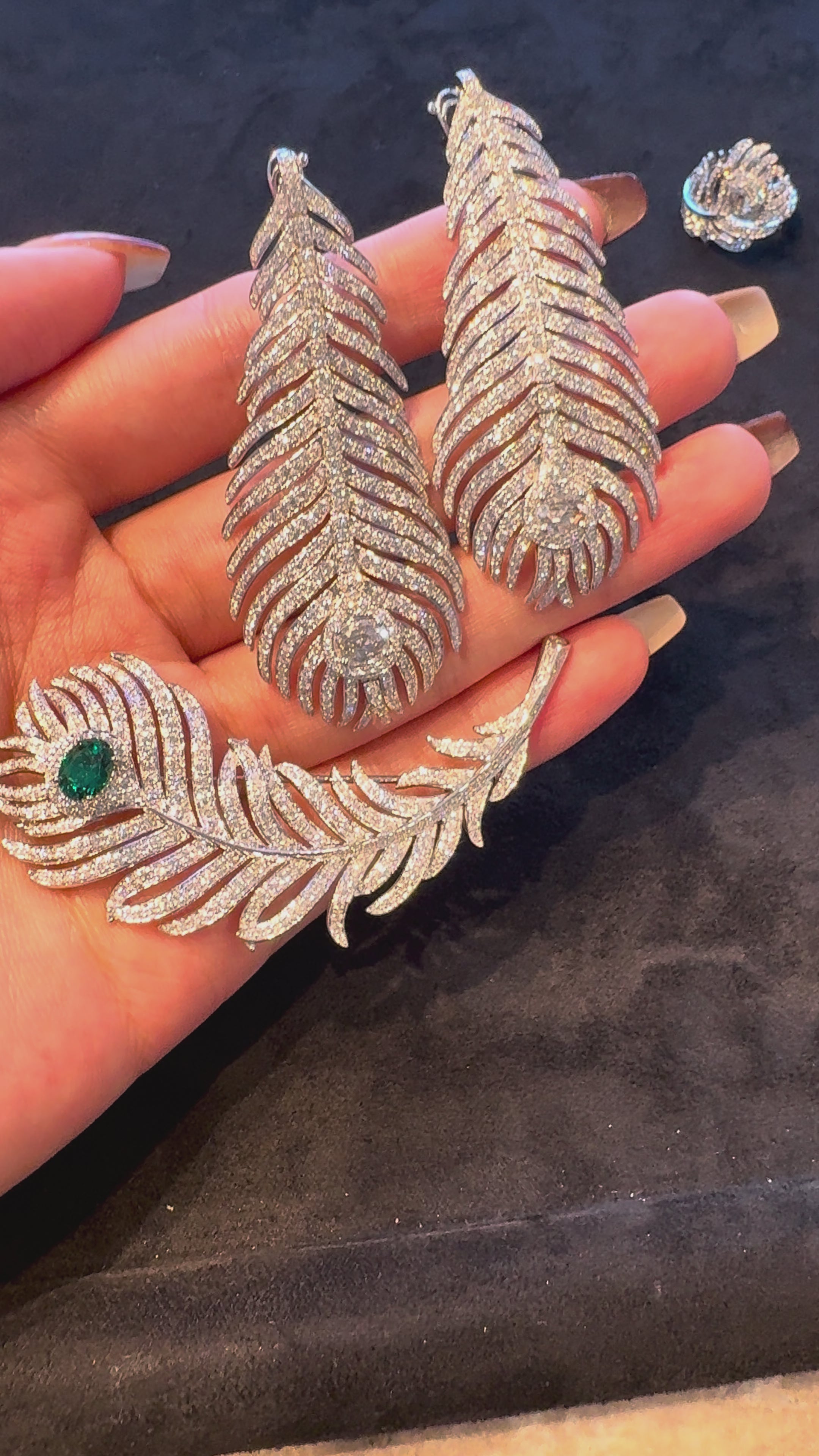 18K Gold Large Feather Diamond Earrings
